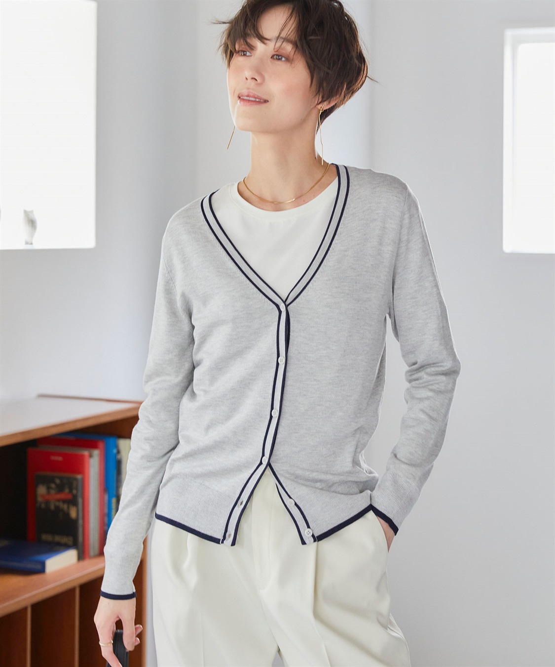 CROSS FUNCTION 《UVカット》おうちで洗える　バイカラーVネックカーディガン【CF/クロスファンクション】_sub_11