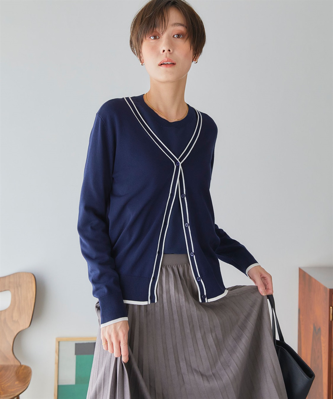 CROSS FUNCTION 《UVカット》おうちで洗える　バイカラーVネックカーディガン【CF/クロスファンクション】_sub_15