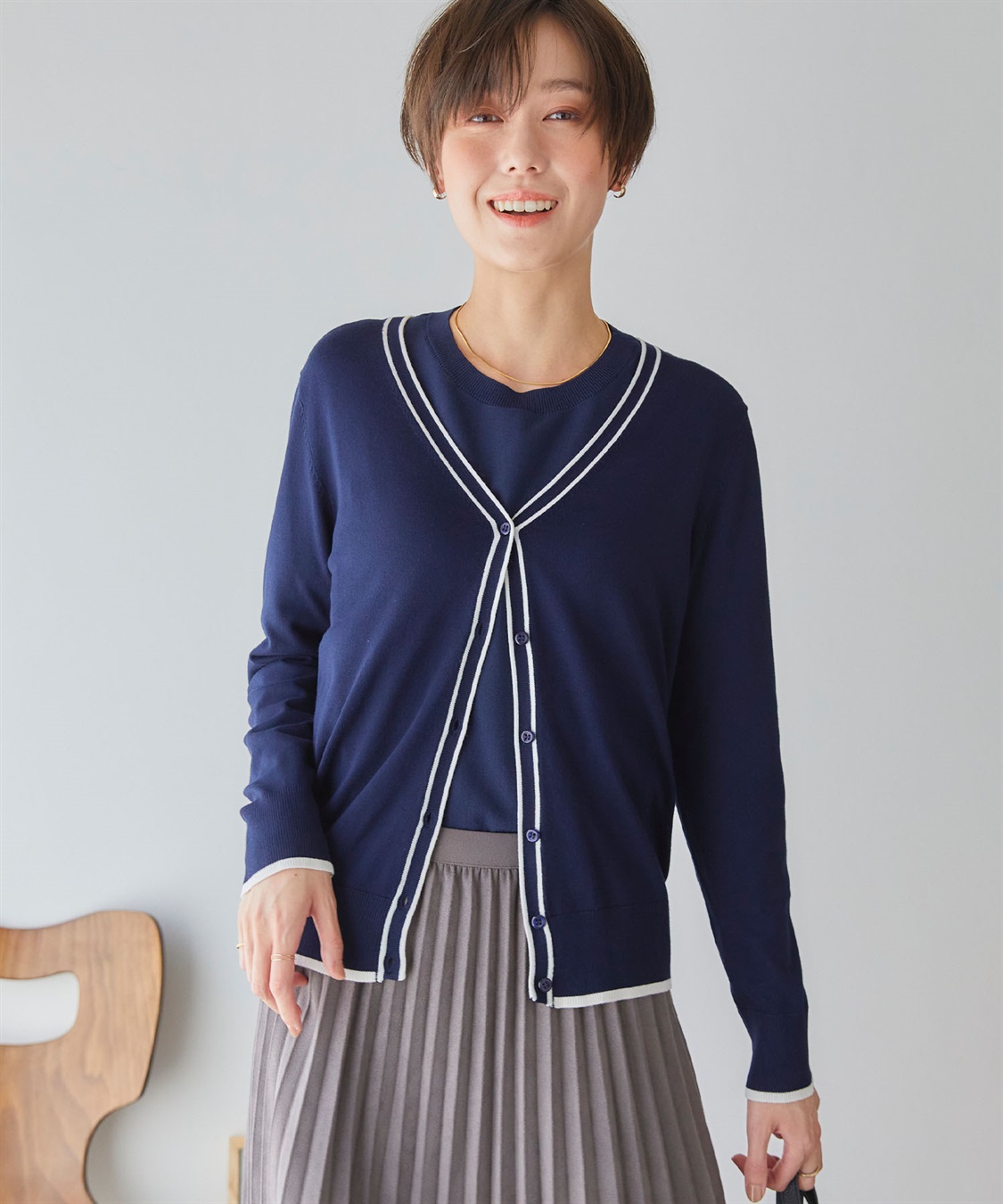 CROSS FUNCTION 《UVカット》おうちで洗える　バイカラーVネックカーディガン【CF/クロスファンクション】_sub_16