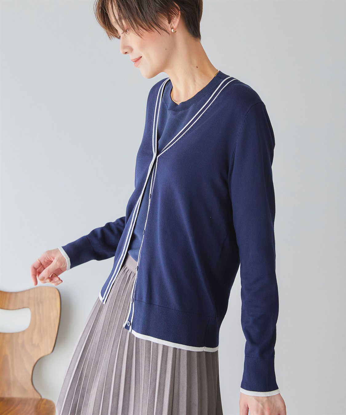 CROSS FUNCTION 《UVカット》おうちで洗える　バイカラーVネックカーディガン【CF/クロスファンクション】_sub_17