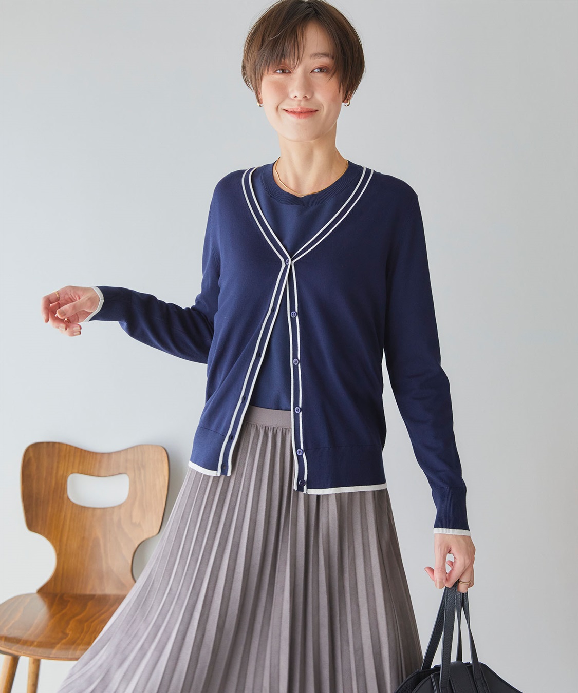 CROSS FUNCTION 《UVカット》おうちで洗える　バイカラーVネックカーディガン【CF/クロスファンクション】_sub_18