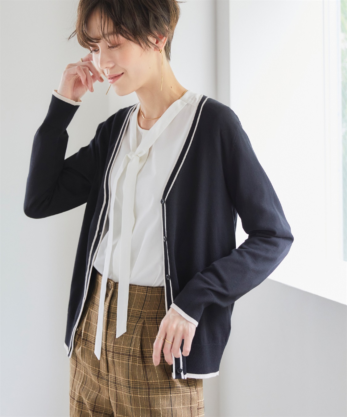 CROSS FUNCTION 《UVカット》おうちで洗える　バイカラーVネックカーディガン【CF/クロスファンクション】_sub_24