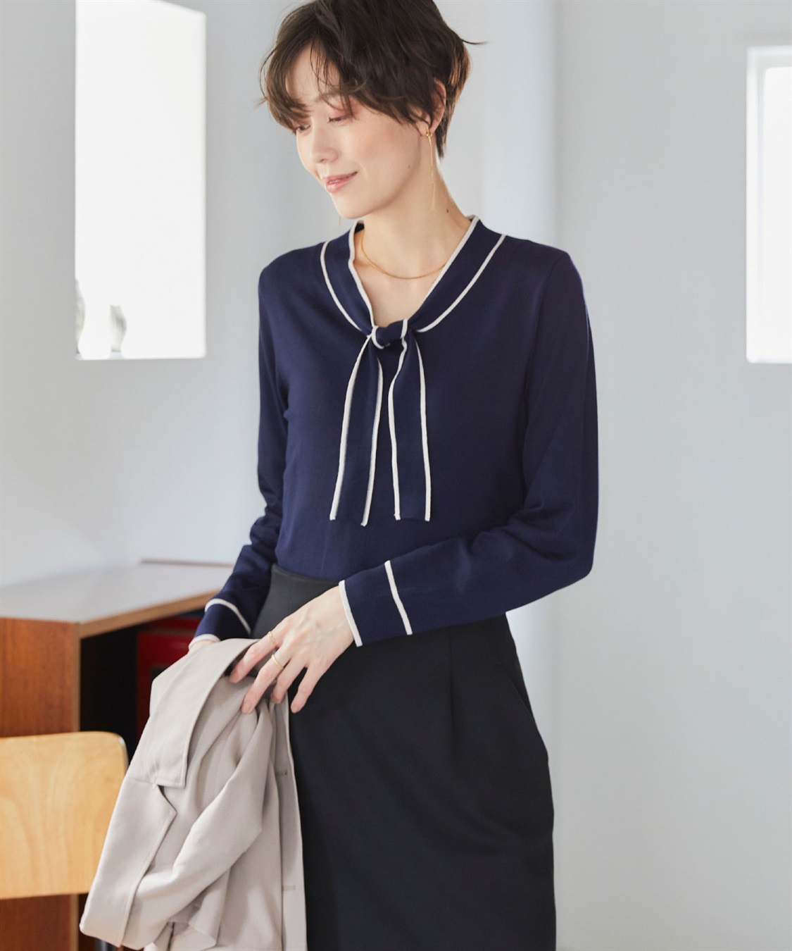 CROSS FUNCTION 《UVカット》おうちで洗える　ボウタイニットプルオーバー【CF/クロスファンクション】_sub_14