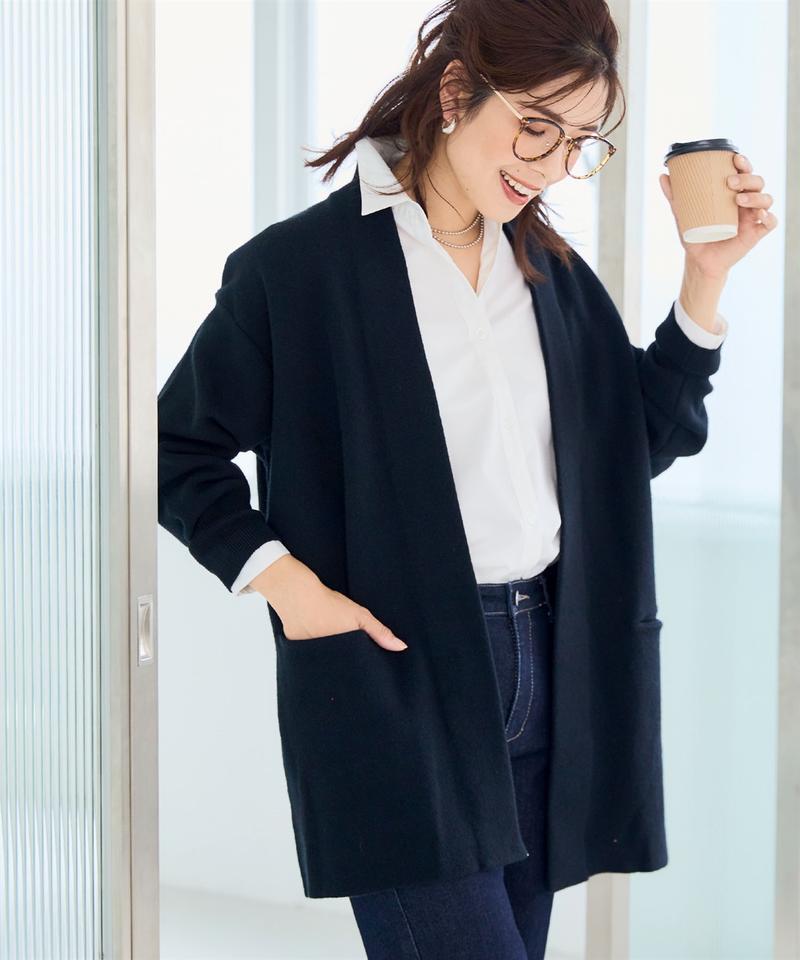 CROSS FUNCTION 《洗える》エブ楽 ノーカラーニットコーディガン【CF/クロスファンクション】_sub_1