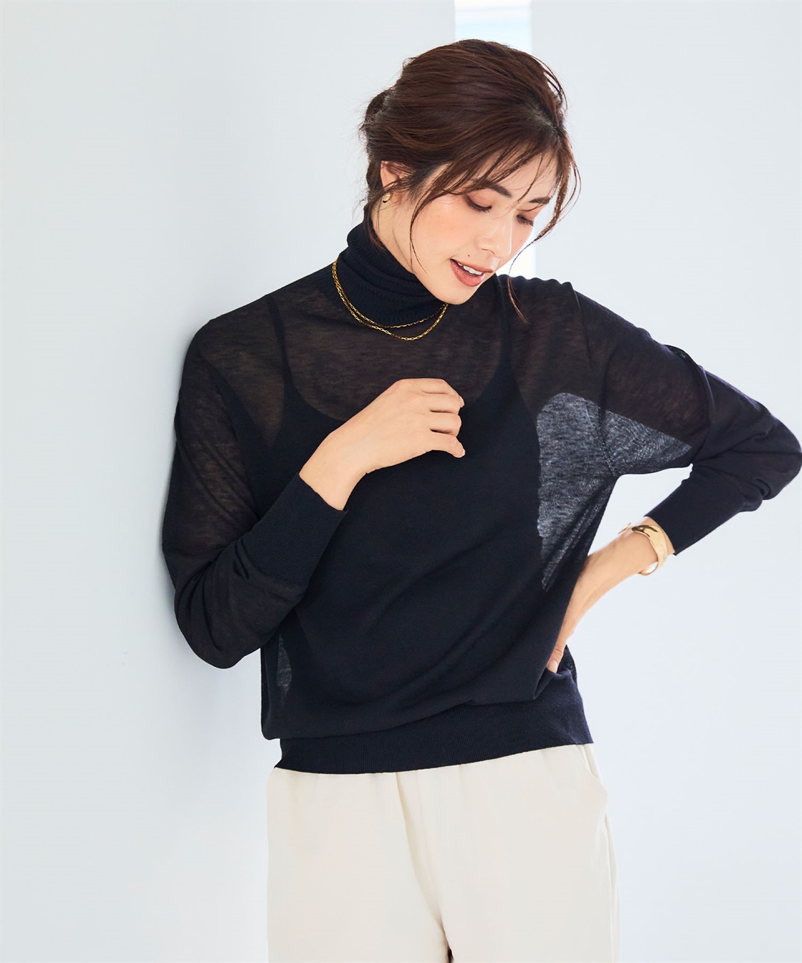 CROSS FUNCTION サマ美え シアークルー/ハイネックニットプルオーバー《洗える》【CF/クロスファンクション】_sub_7