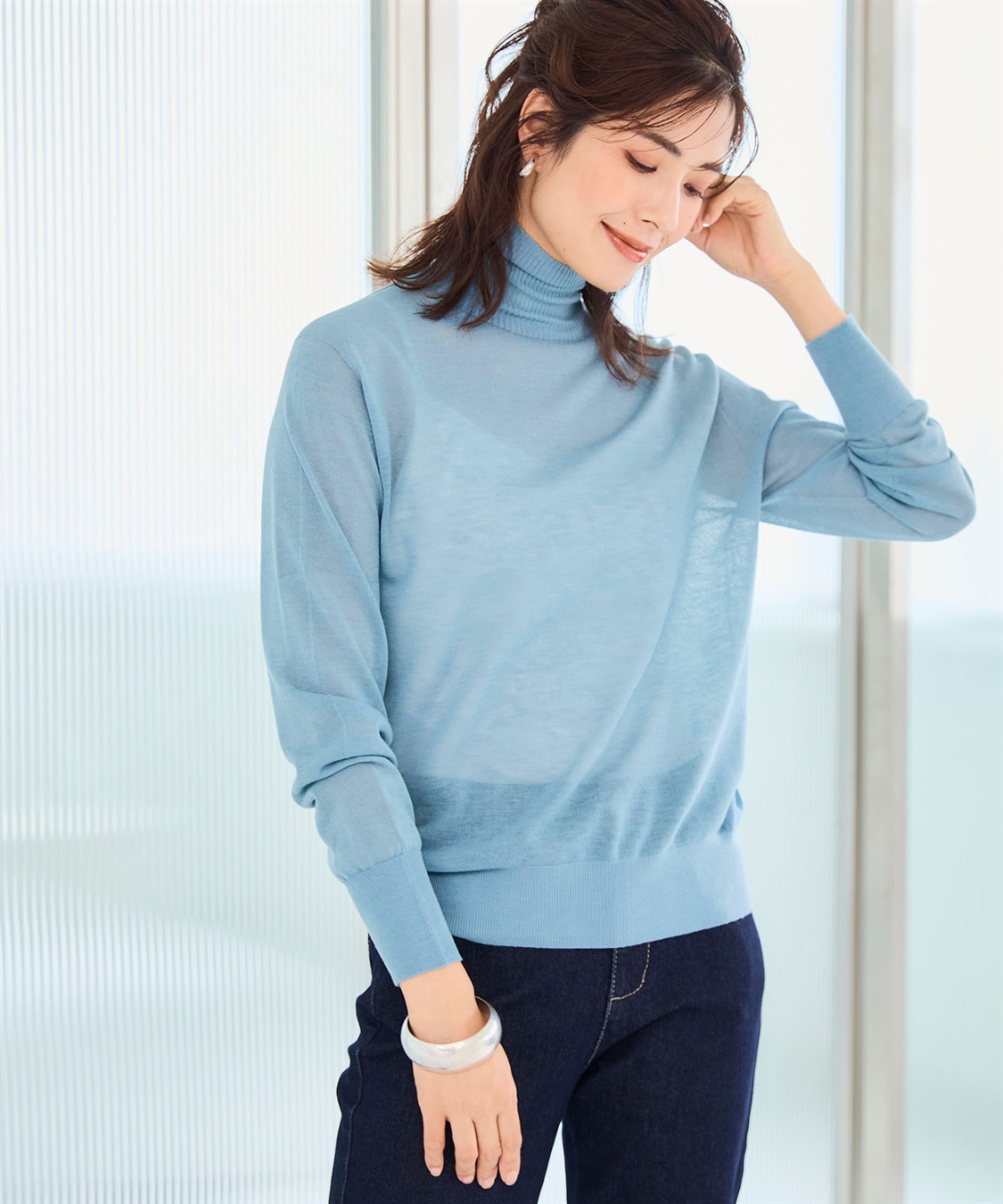 CROSS FUNCTION サマ美え シアークルー/ハイネックニットプルオーバー《洗える》【CF/クロスファンクション】_sub_10