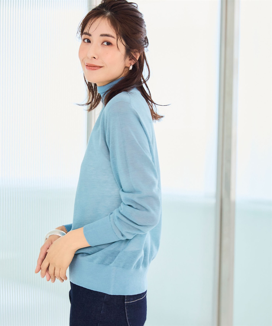 CROSS FUNCTION サマ美え シアークルー/ハイネックニットプルオーバー《洗える》【CF/クロスファンクション】_sub_11