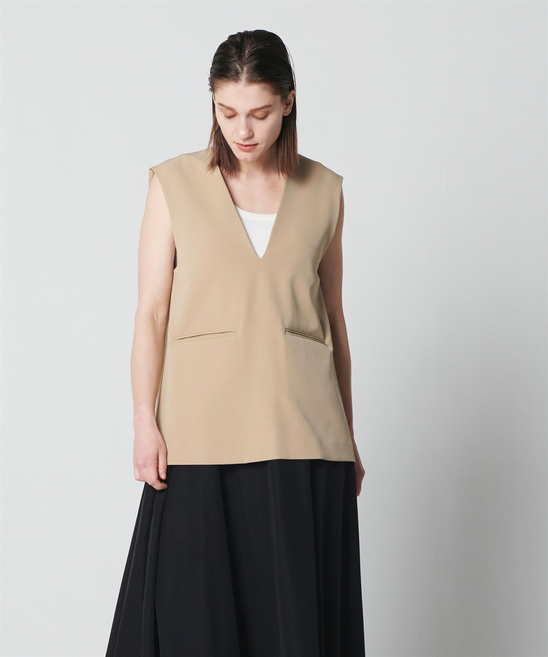 【極美品】エンフォルド　ストレッチダブルクロスロングベストレイヤード　22AW 極美品】エンフォルド ストレッチダブルクロスロングベスト