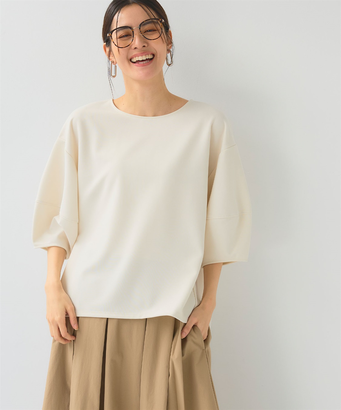 CROSS FUNCTION 《UV/シワになりにくい》サマ美え ジョーゼットバルーンスリーブトップス_sub_4