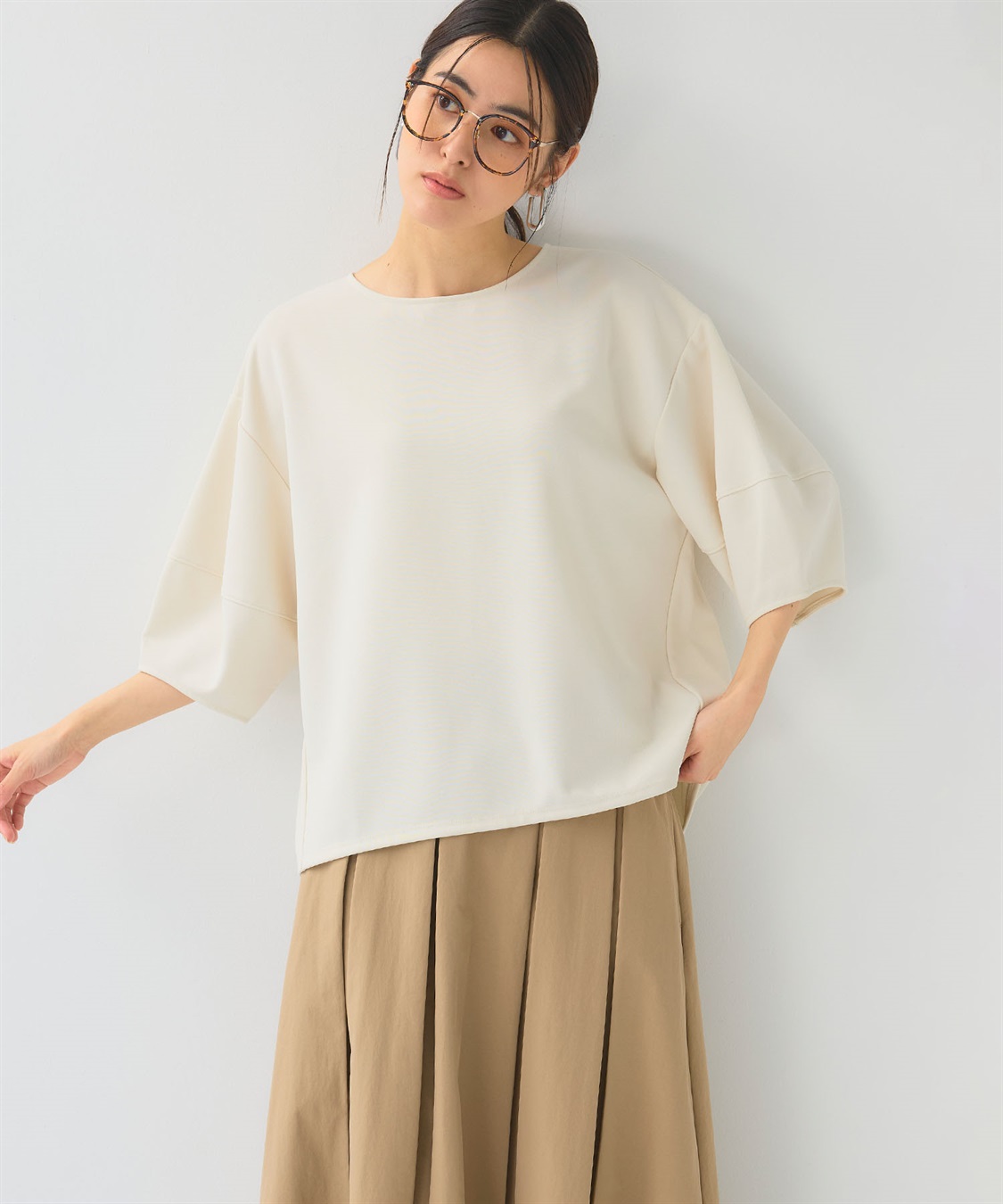 CROSS FUNCTION 《UV/シワになりにくい》サマ美え ジョーゼットバルーンスリーブトップス_sub_5