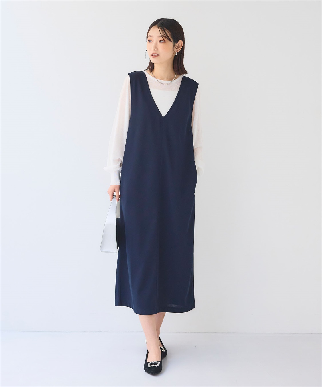 CROSS FUNCTION 《シワになりにくい》サマ美え ジョーゼット深Vネックジャンスカ_sub_3