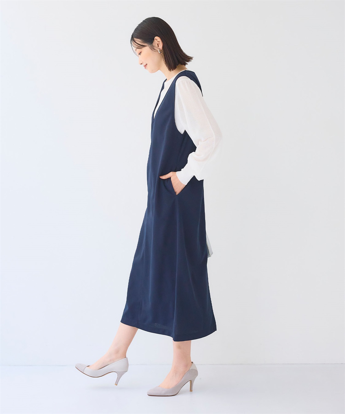 CROSS FUNCTION 《シワになりにくい》サマ美え ジョーゼット深Vネックジャンスカ_sub_5