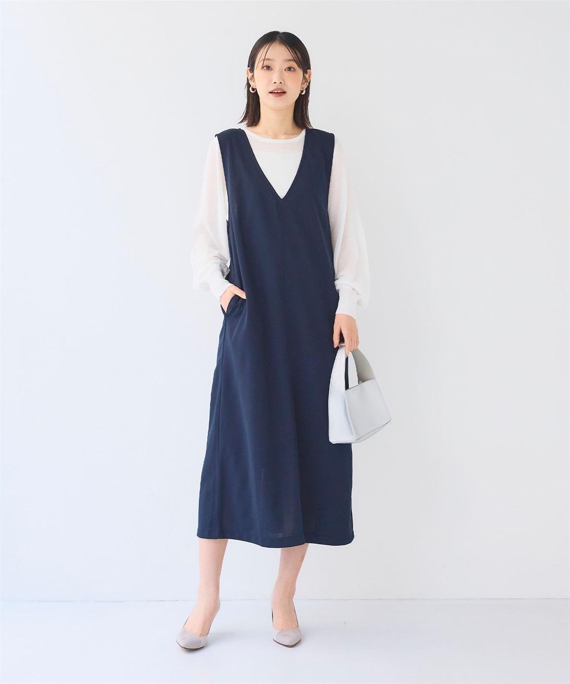 CROSS FUNCTION 《シワになりにくい》サマ美え ジョーゼット深Vネックジャンスカ_sub_7