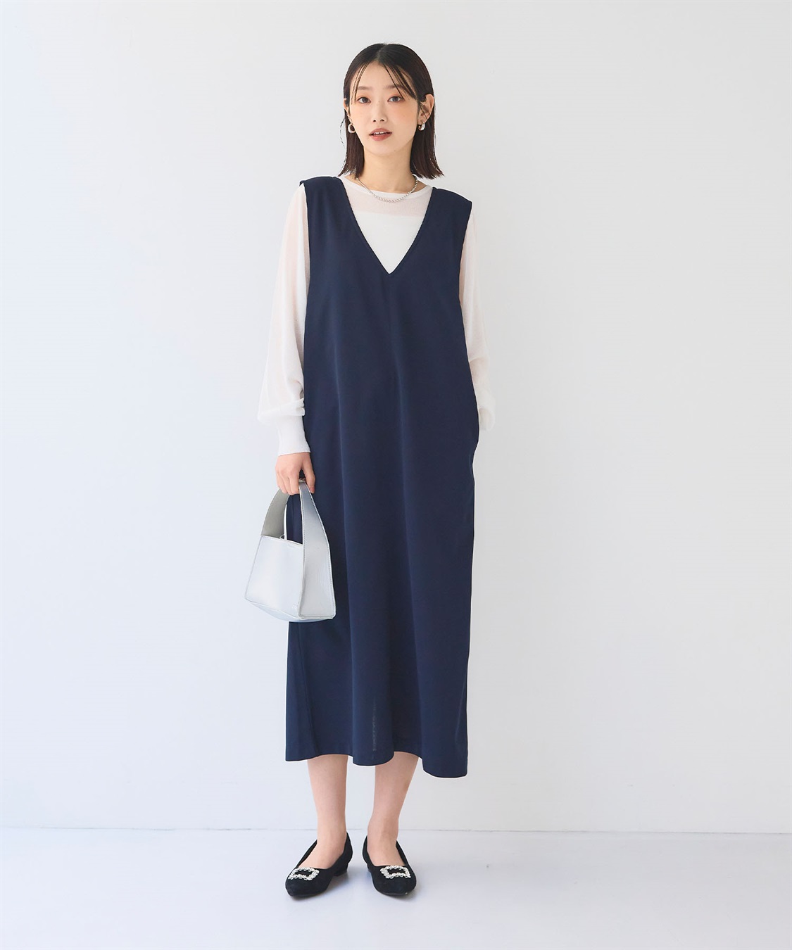 CROSS FUNCTION 《シワになりにくい》サマ美え ジョーゼット深Vネックジャンスカ_sub_9