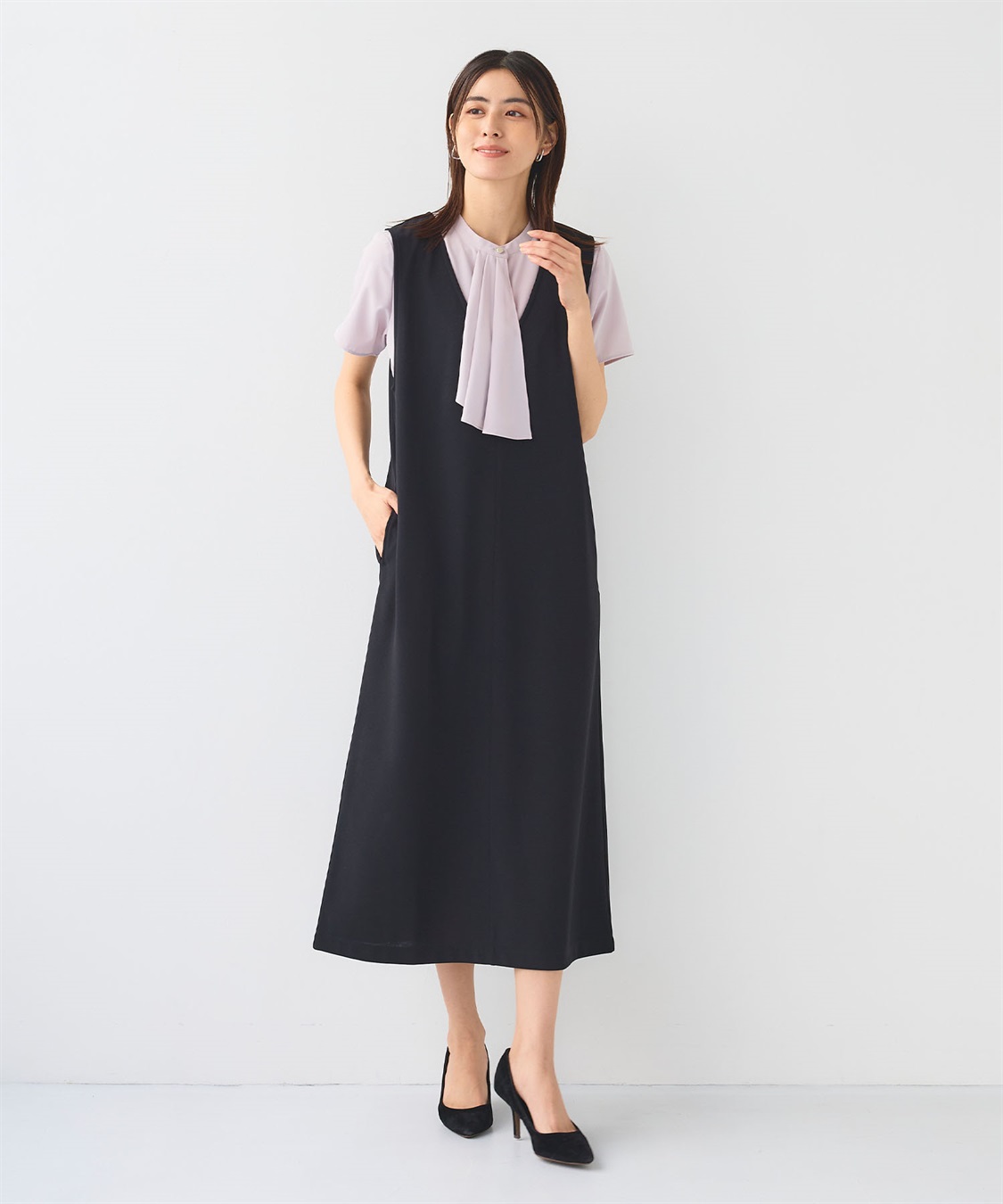 CROSS FUNCTION 《シワになりにくい》サマ美え ジョーゼット深Vネックジャンスカ_sub_10