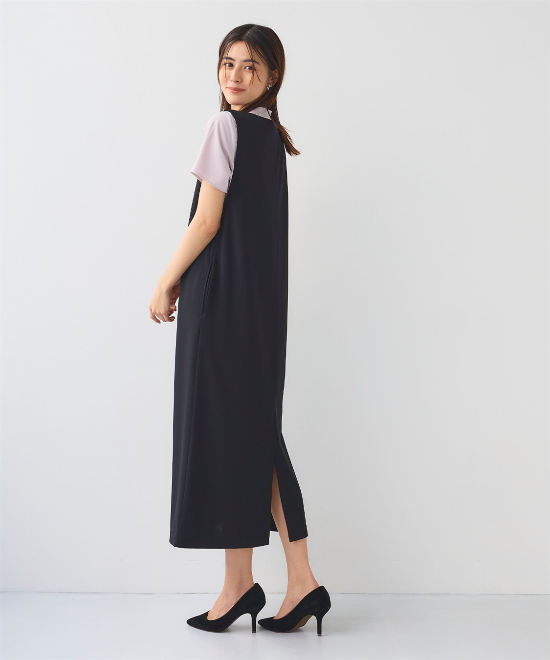 CROSS FUNCTION 《シワになりにくい》サマ美え ジョーゼット深Vネックジャンスカ_sub_12