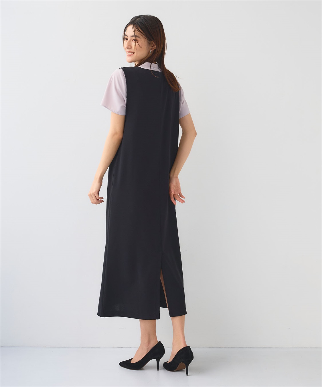 CROSS FUNCTION 《シワになりにくい》サマ美え ジョーゼット深Vネックジャンスカ_sub_13