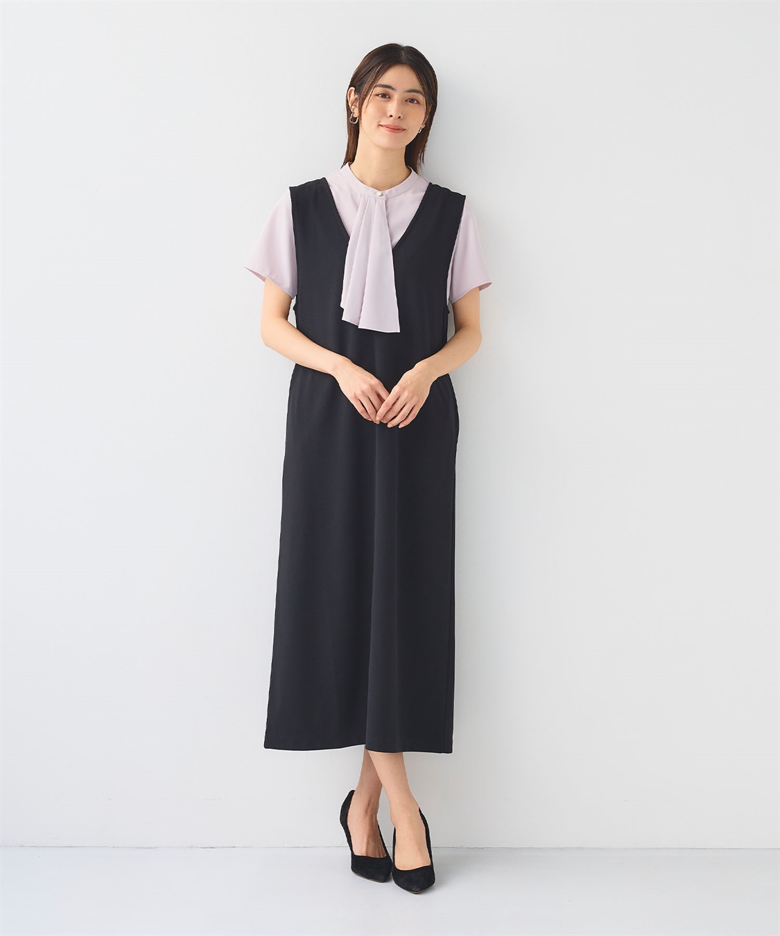 CROSS FUNCTION 《シワになりにくい》サマ美え ジョーゼット深Vネックジャンスカ_sub_14