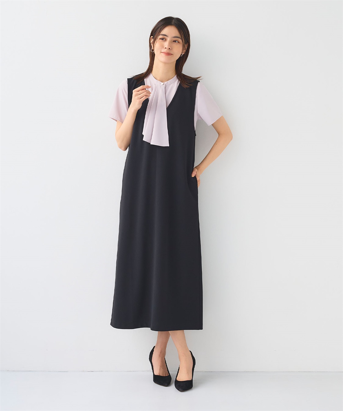 CROSS FUNCTION 《シワになりにくい》サマ美え ジョーゼット深Vネックジャンスカ_sub_15