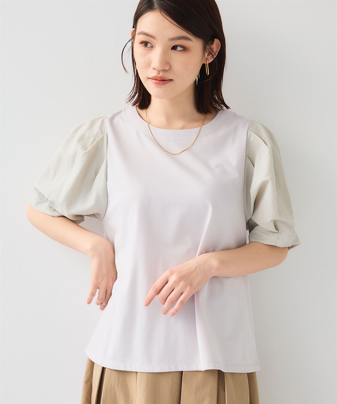 CROSS FUNCTION 《汗染み防止》エブ楽 異素材ドッキングボリュームスリーブカットソー_sub_2