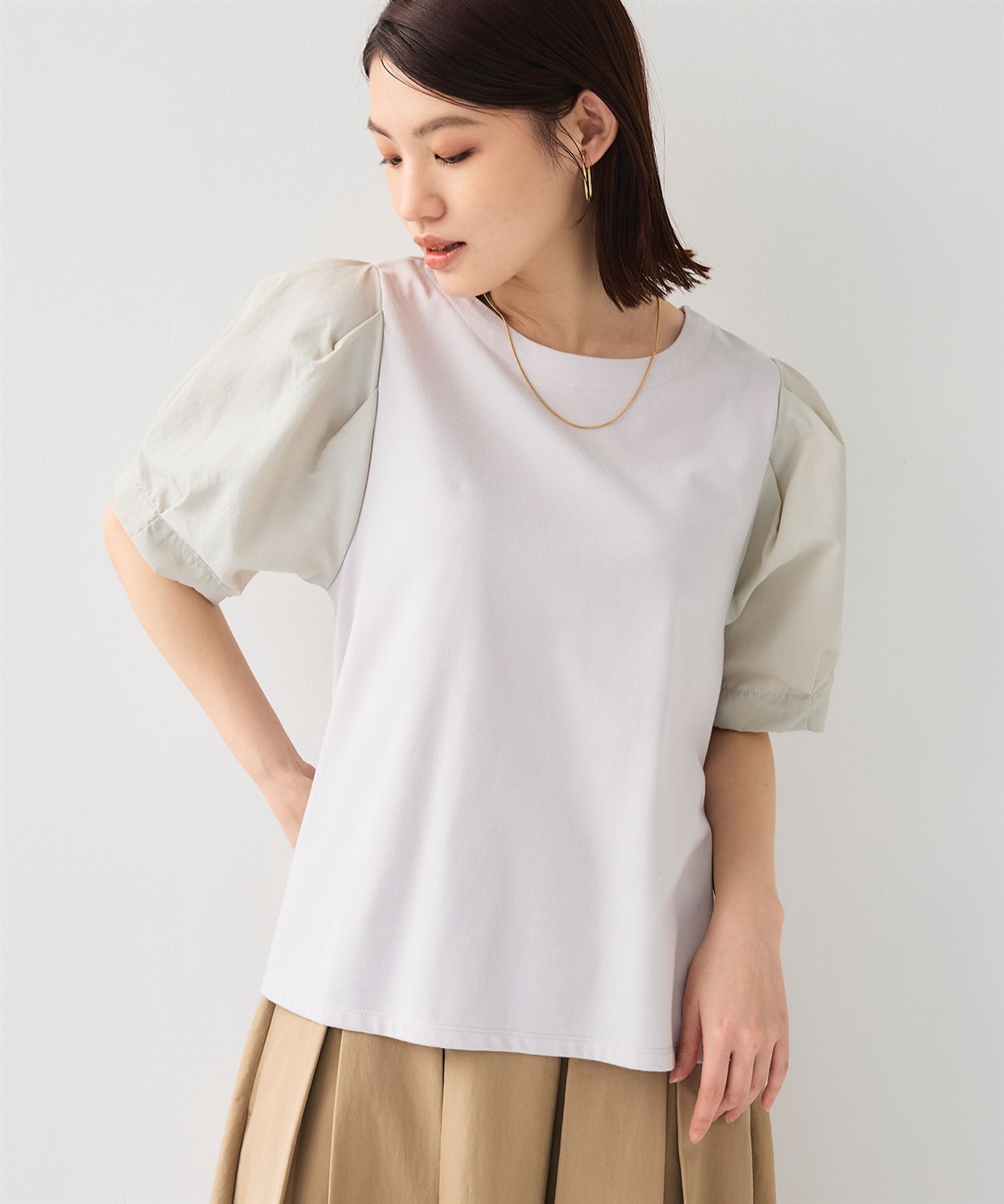 CROSS FUNCTION 《汗染み防止》エブ楽 異素材ドッキングボリュームスリーブカットソー_sub_3