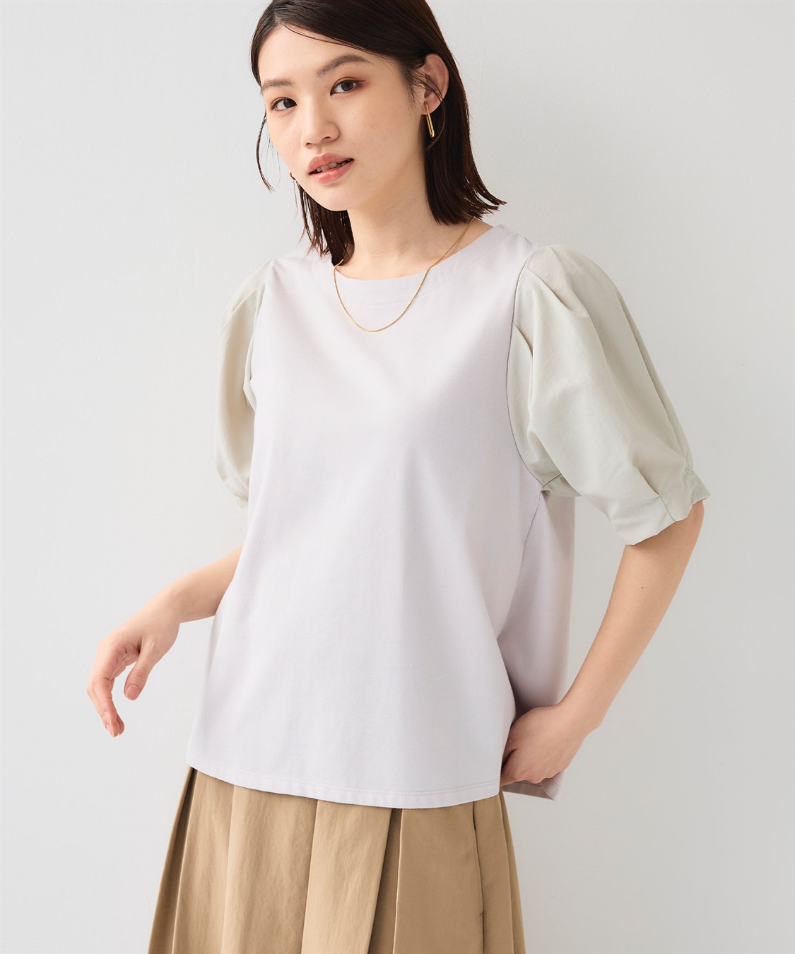 CROSS FUNCTION 《汗染み防止》エブ楽 異素材ドッキングボリュームスリーブカットソー_sub_4