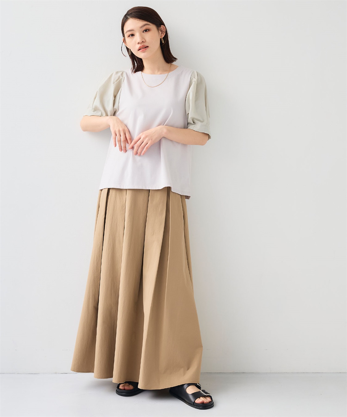 CROSS FUNCTION 《汗染み防止》エブ楽 異素材ドッキングボリュームスリーブカットソー_sub_7