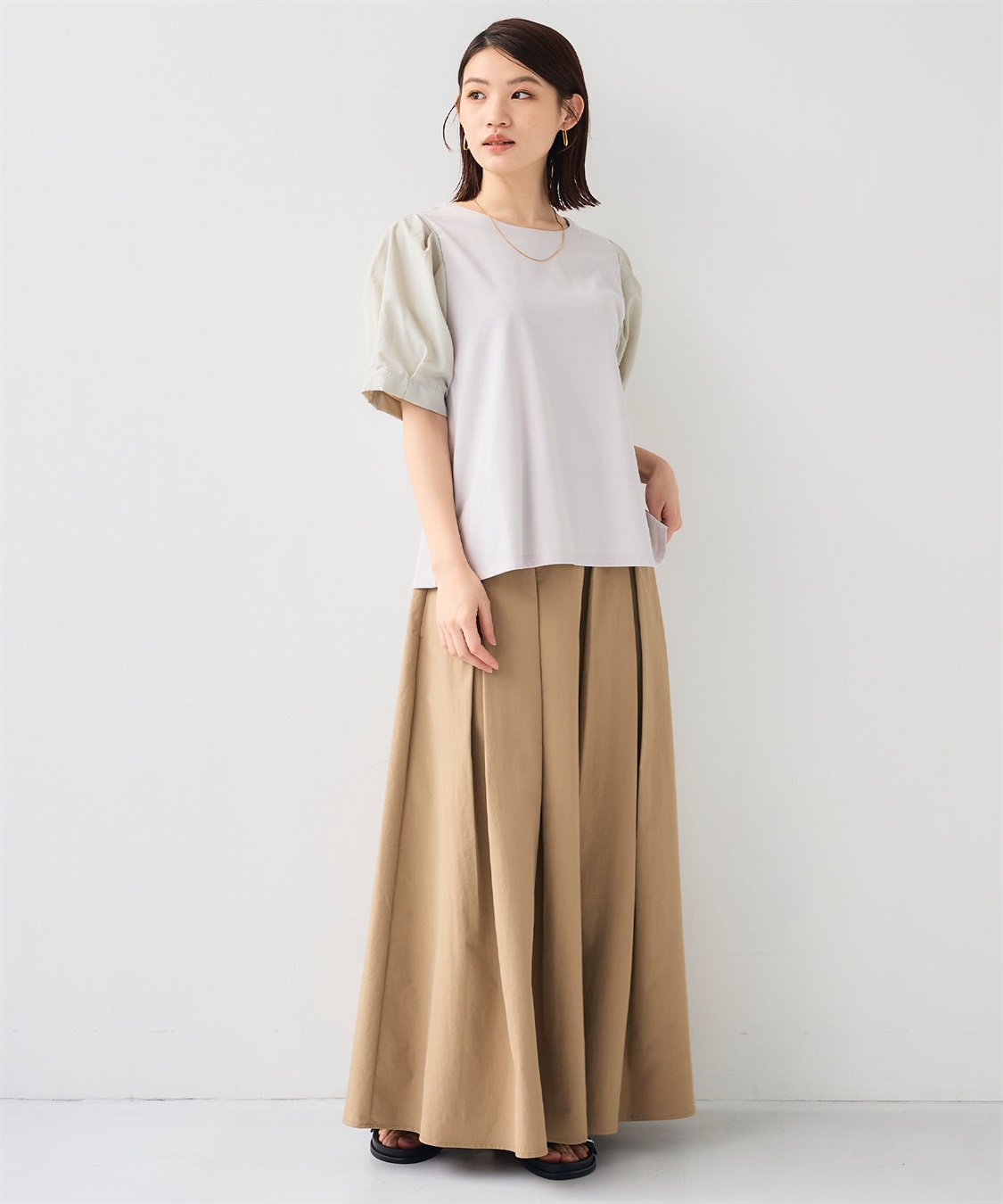 CROSS FUNCTION 《汗染み防止》エブ楽 異素材ドッキングボリュームスリーブカットソー_sub_8