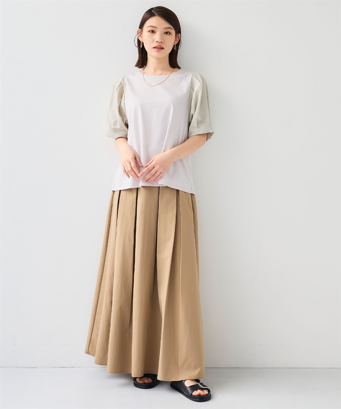 CROSS FUNCTION 《汗染み防止》エブ楽 異素材ドッキングボリュームスリーブカットソー_sub_9