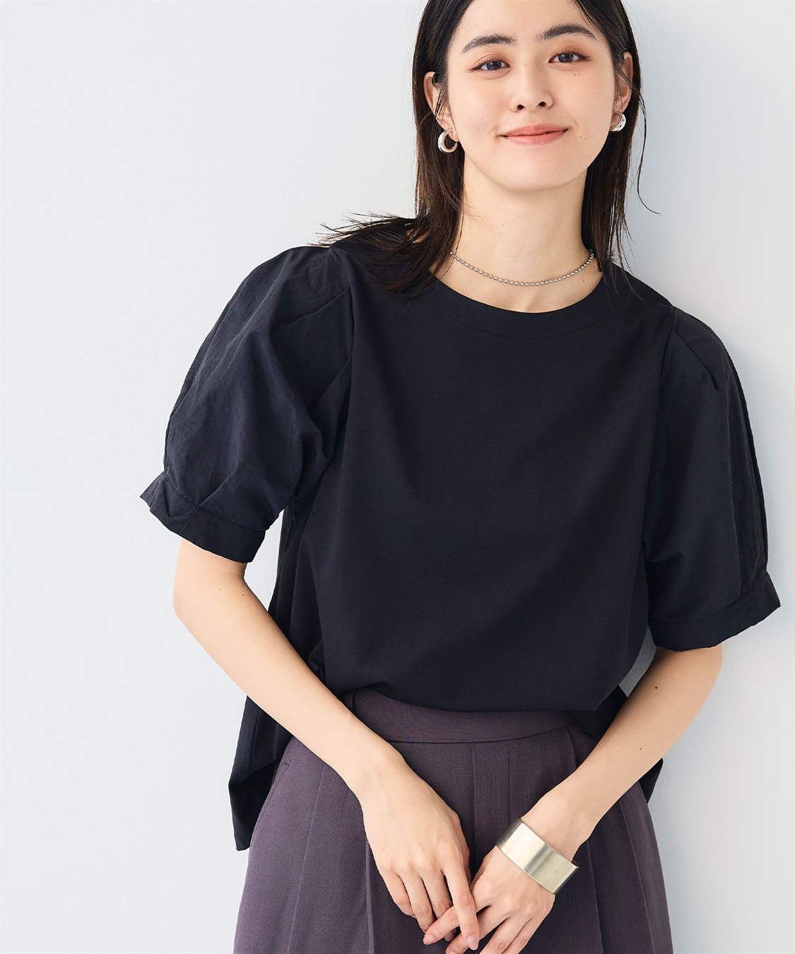 CROSS FUNCTION 《汗染み防止》エブ楽 異素材ドッキングボリュームスリーブカットソー_sub_11