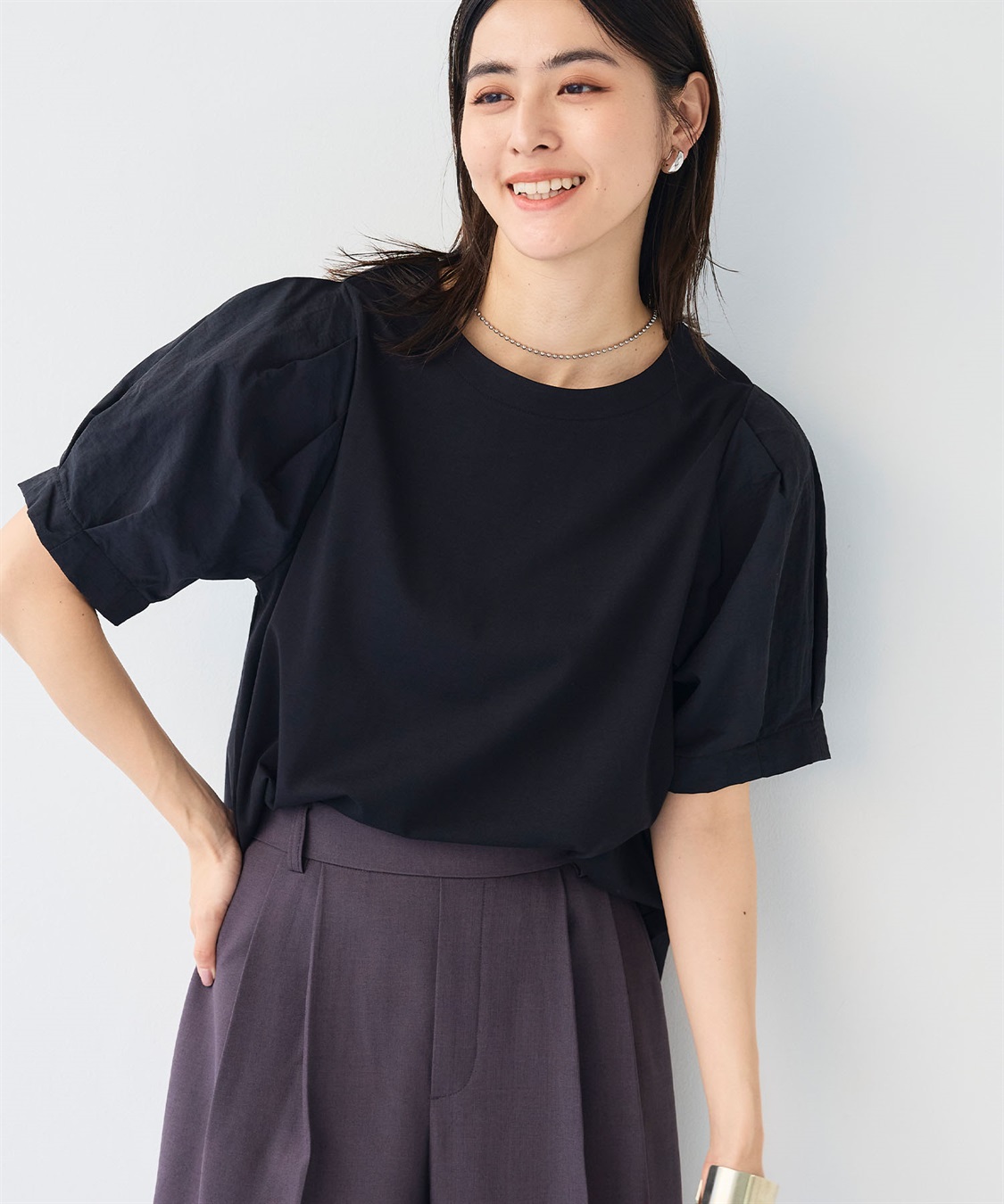 CROSS FUNCTION 《汗染み防止》エブ楽 異素材ドッキングボリュームスリーブカットソー_sub_12