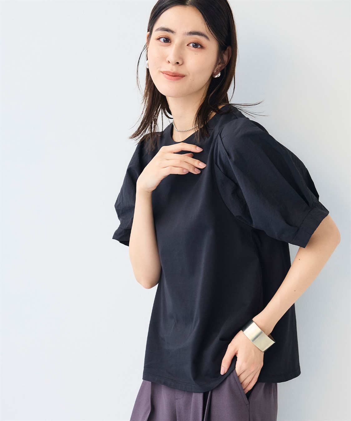 CROSS FUNCTION 《汗染み防止》エブ楽 異素材ドッキングボリュームスリーブカットソー_sub_13