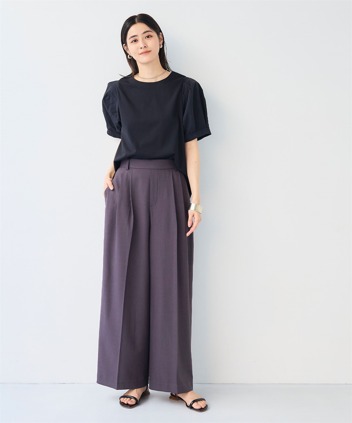 CROSS FUNCTION 《汗染み防止》エブ楽 異素材ドッキングボリュームスリーブカットソー_sub_14