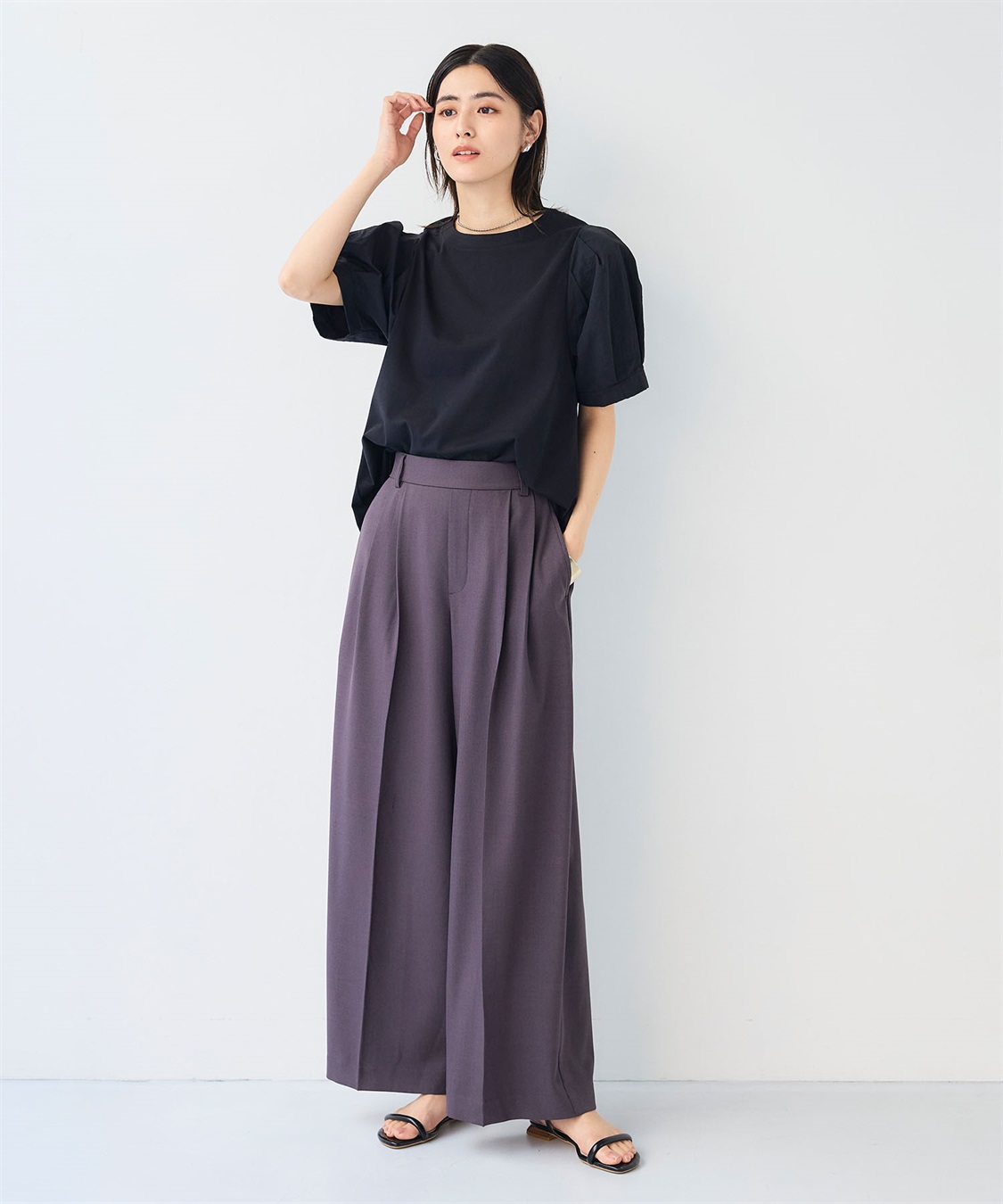 CROSS FUNCTION 《汗染み防止》エブ楽 異素材ドッキングボリュームスリーブカットソー_sub_15