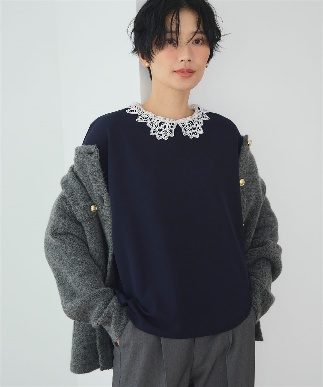 CROSS FUNCTION 《ストレッチ》サマ美え レース衿ジョーゼットバルーンスリーブトップス_sub_2