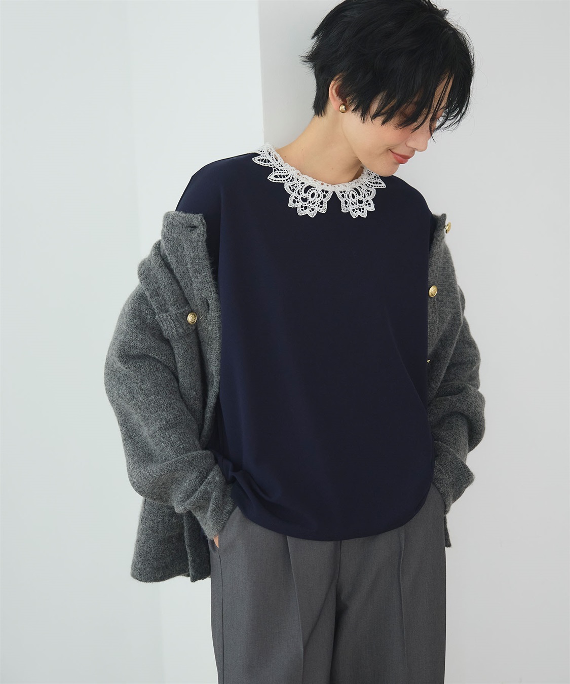 CROSS FUNCTION 《ストレッチ》サマ美え レース衿ジョーゼットバルーンスリーブトップス_sub_3