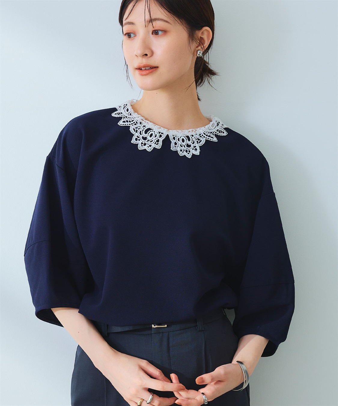 CROSS FUNCTION 《ストレッチ》サマ美え レース衿ジョーゼットバルーンスリーブトップス_sub_6