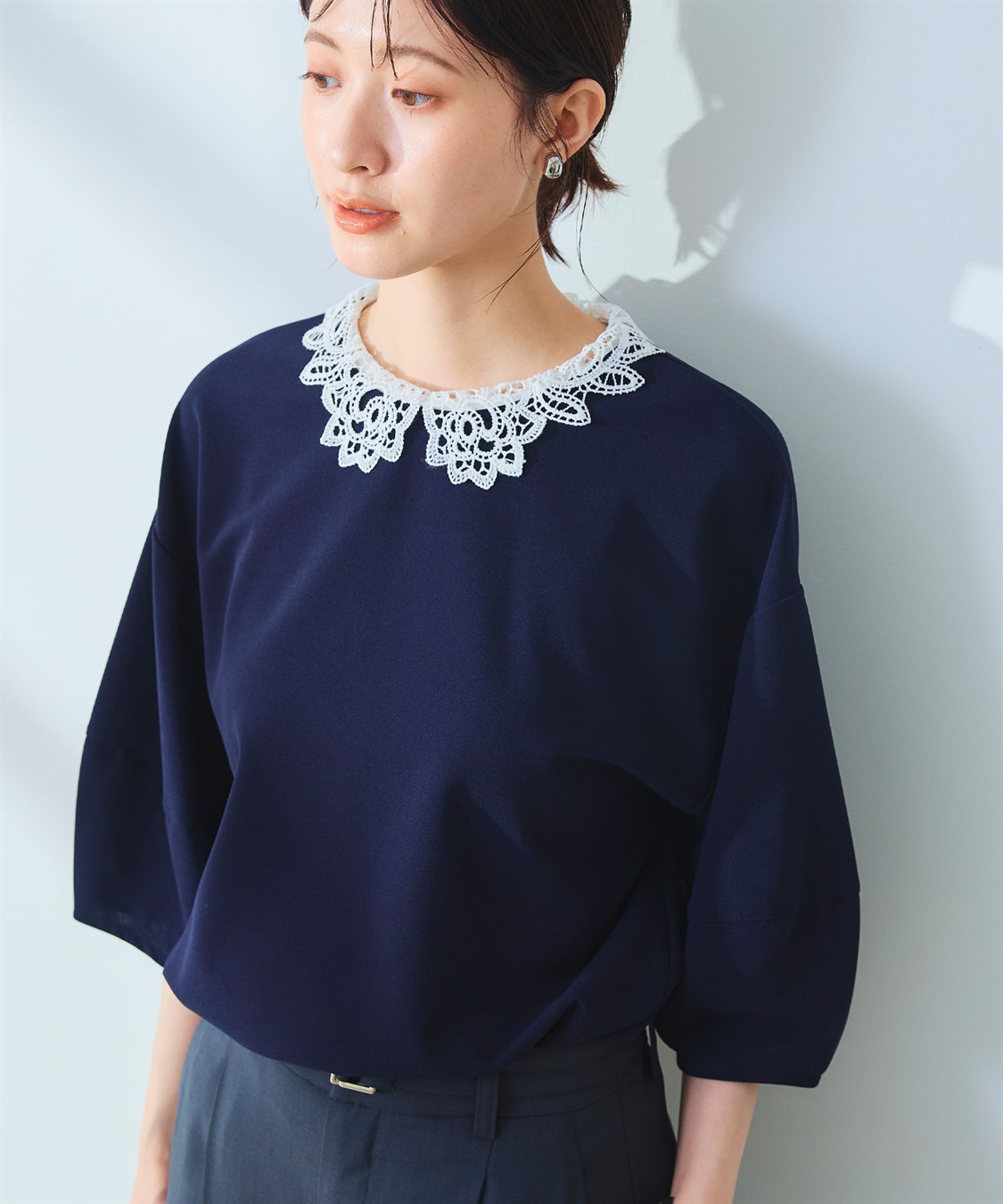 CROSS FUNCTION 《ストレッチ》サマ美え レース衿ジョーゼットバルーンスリーブトップス_sub_7
