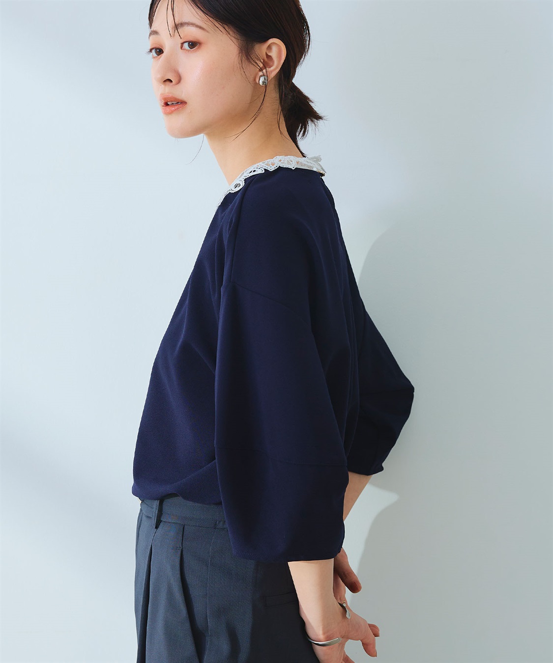 CROSS FUNCTION 《ストレッチ》サマ美え レース衿ジョーゼットバルーンスリーブトップス_sub_8