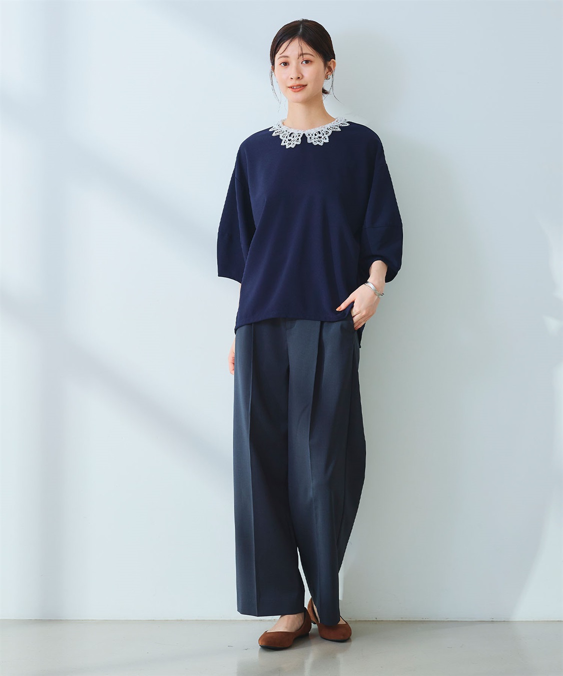 CROSS FUNCTION 《ストレッチ》サマ美え レース衿ジョーゼットバルーンスリーブトップス_sub_10