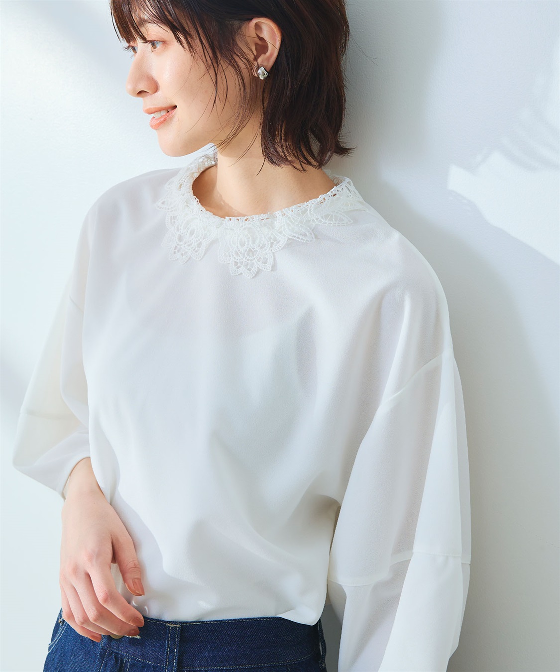 CROSS FUNCTION 《ストレッチ》サマ美え レース衿ジョーゼットバルーンスリーブトップス_sub_17