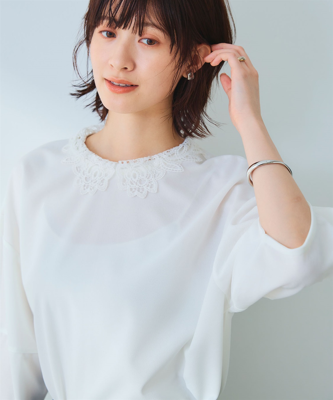 CROSS FUNCTION 《ストレッチ》サマ美え レース衿ジョーゼットバルーンスリーブトップス_sub_18