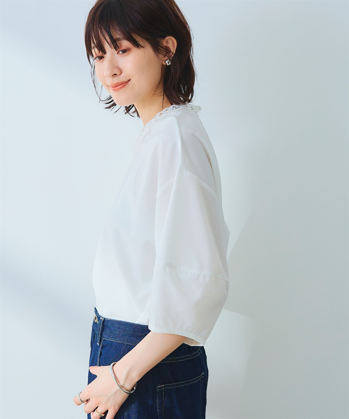 CROSS FUNCTION 《ストレッチ》サマ美え レース衿ジョーゼットバルーンスリーブトップス_sub_20