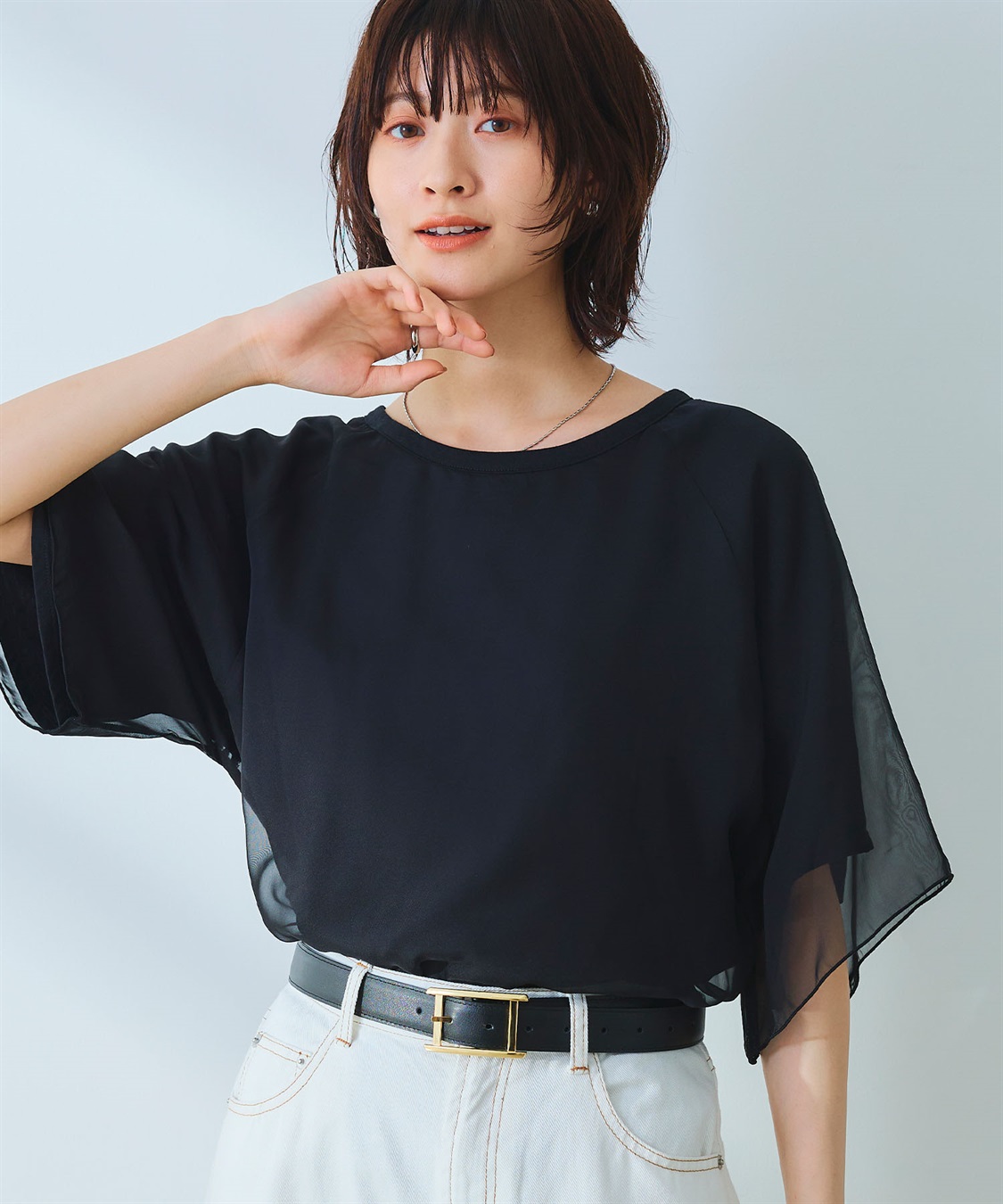 CROSS FUNCTION 《マシンウォッシャブル》エブ楽 シフォンレイヤードトップス_sub_2