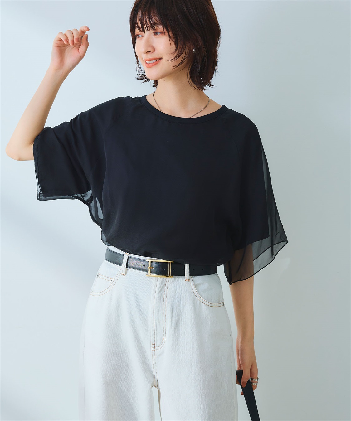 CROSS FUNCTION 《マシンウォッシャブル》エブ楽 シフォンレイヤードトップス_sub_6