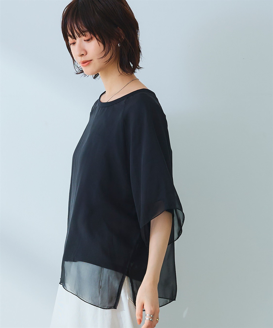 CROSS FUNCTION 《マシンウォッシャブル》エブ楽 シフォンレイヤードトップス_sub_7