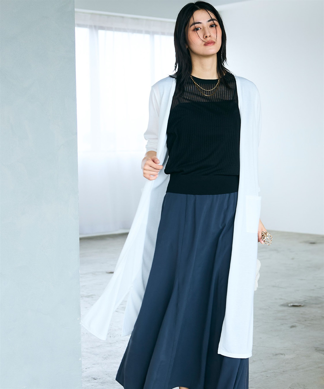 CROSS FUNCTION 《洗える》エブ楽 シアーVロングカーディガン_sub_1