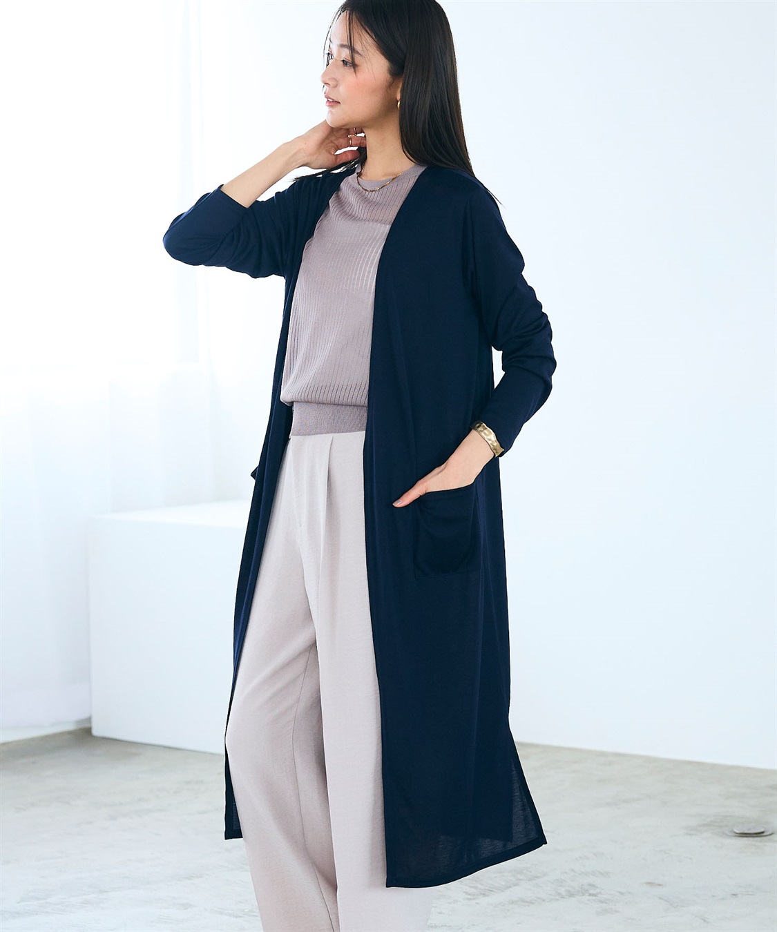 CROSS FUNCTION 《洗える》エブ楽 シアーVロングカーディガン_sub_4