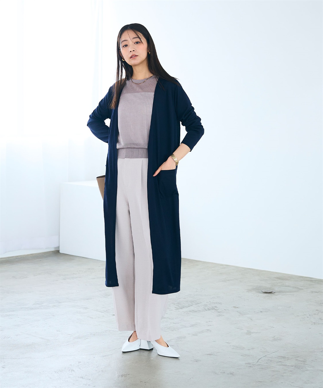 CROSS FUNCTION 《洗える》エブ楽 シアーVロングカーディガン_sub_6