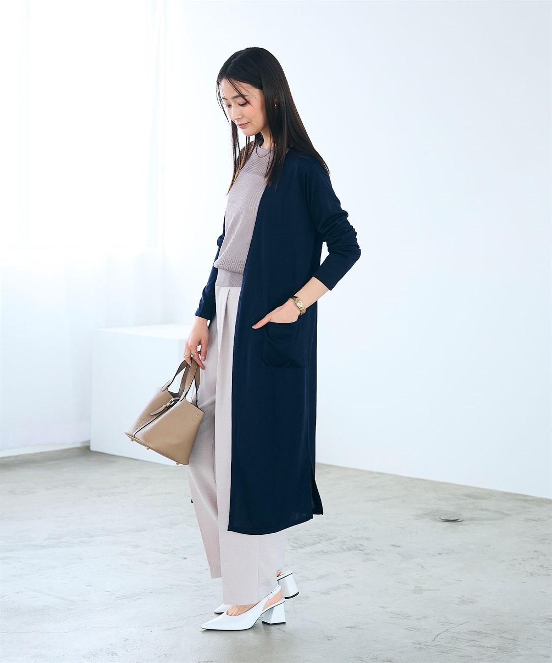 CROSS FUNCTION 《洗える》エブ楽 シアーVロングカーディガン_sub_8